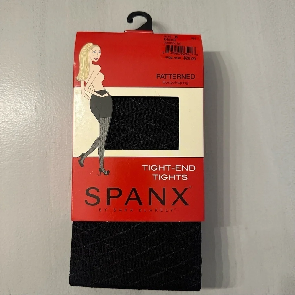 SPANX by Sara Blakely Black Tight-End Tights Bodyshaping Patterned Foil Sz B NWT